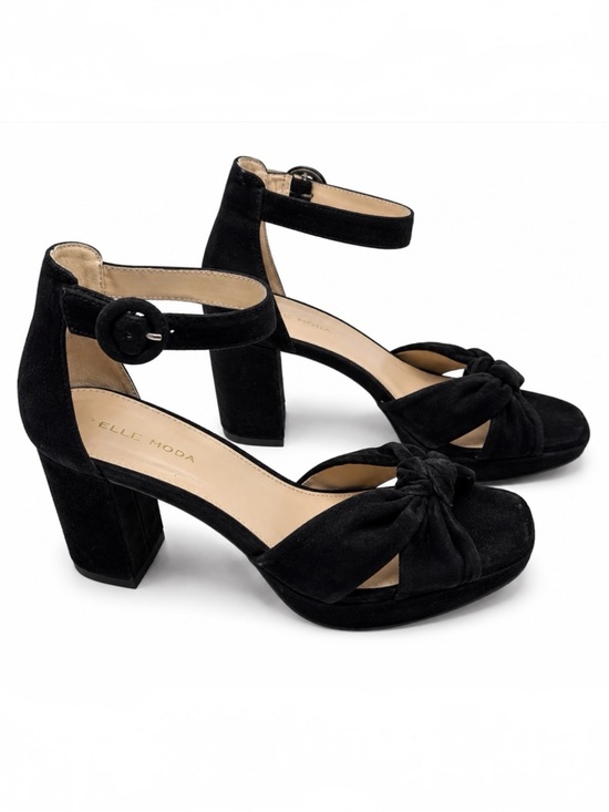 Pelle Moda Shoes - Pelle Moda Black Suede Bow Block Heel Sandals Women’s Size 9M Ankle Strap